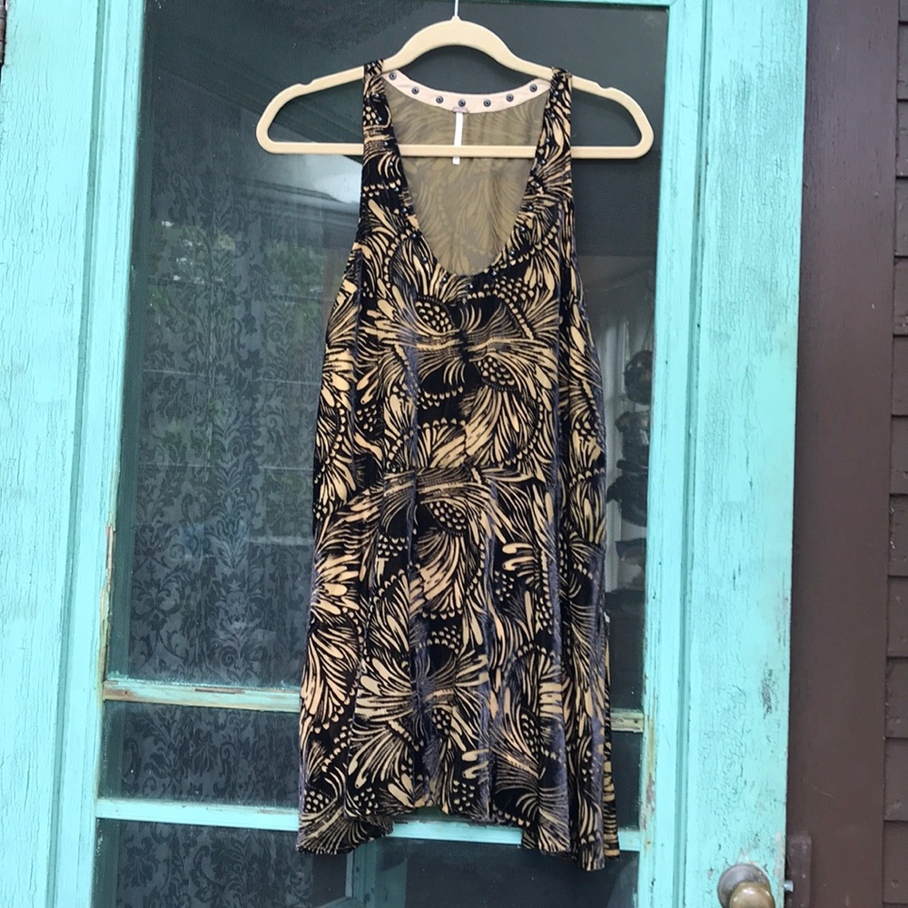 Free People Brown floral Velvet & Studs Tank Dress